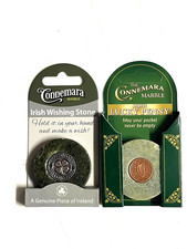 J.C. Walsh Connemara Marble Irish LUCKY PENNY & SHAMROCK WISHING ST SET/2 picture
