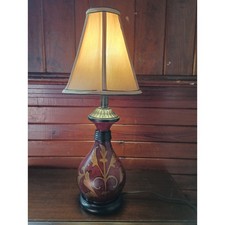 Vintage Tuscan Style Ceramic Table Lamp Burgundy Gold Fleur-de-lis, 25
