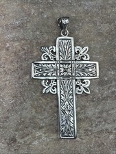 Massive Vintage Orthodox Christian Cross Pendant 925 Sterling Silver 13.7 grams picture