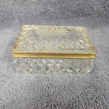 Vintage French Cut Lead Crystal Brass Vanity Jewelry Trinket Casket Box Hand Cut picture