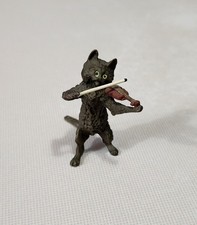 Miniature Vienna Bronze Cold Painted Cat Playing Violin Figurine picture