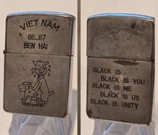 Vintage 1966-67 Zippo Lighter Vietnam War BEN HAI Black Is Unity Soldier Owned picture