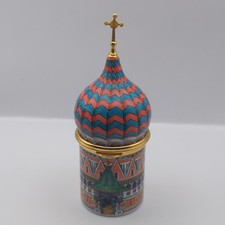 Staffordshire Enamel Trinket Pill Box St. Basil's Cathedral England Bent Cross picture