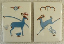 Vintage Mesquakie Indian Settlement, Native American Pair of Deer Art Tiles picture