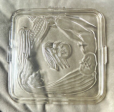 Vintage federal glass refrigerator dish lid Square Clear glass Vegetable Pattern picture