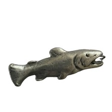 Vintage Pewter Salmon Fish Figurine Paperweight Miniature Wildlife Cabin Decor picture