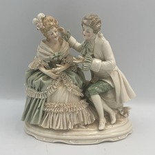 Antique Ackermann & Fritze Dresden Lace Porcelain Couple Figure 1696 picture