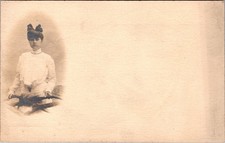 Postcard Real Photo RPPC Pretty Young Woman Wearing Large Bow Atlantic City NJ picture