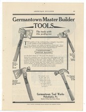 1917 Germantown Tool Works of Philadelphia Ad: Broad Hatchet, Roofer's Hatchet + picture