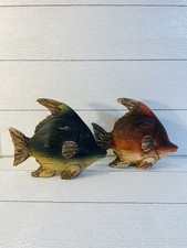 Set 2 Seymour Mann Vintage Rustic Fish Figurine Resin Blue Red Faux Driftwood picture