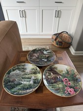 Vintage Set 3 Franklin Mint Country Plates Hollyhock Cottage Olde Mill Garden picture