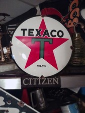 Vintage Rare 12” Texaco Star T Round Metal Porcelain Pump Plate Sign Gas Oil picture