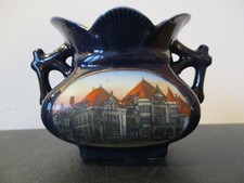 Circa 1910 Cobalt Blue Porcelain Souvenir Vase Masonic Home Utica New York # picture