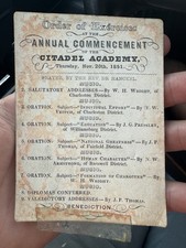 Citadel Academy Commencement Program Charleston SC Antebellum Confederate 1851 picture