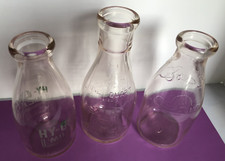 Vintage Embossed Milk Bottles - 1 Quarts - 5 Cent & 3 Cent Deposits - LOT of 3 picture