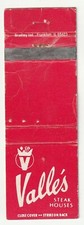 MATCHBOOK COVER - VALLE'S STEAK HOUSES - RESTAURANT picture
