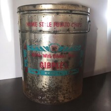 Vintage Gibbles  POTATO CHIPS LARGE 56 Oz Potato Chip Tin Can Rare picture
