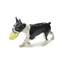 Northern Rose Dog - Boston Terrier with Frisbee - Miniature Porcelain Figurine picture