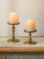 Gold Candle Holders for Pillar: Antique Brass Cast Iron Candleholder for 3 Inch  picture