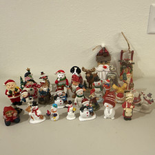 Christmas Figurine Lot Santa Claus & Snowman Resin Painted Multicolor Indoor  10 picture