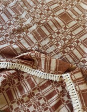 Antique Wool Blanket Bedspread Linsey-Woolsey Overshot Coverlet picture