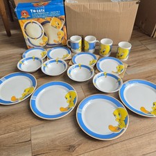 Vtg 16 Pc Tweety Bird Looney Tunes 2000 Dinnerware Set Plates Bowls Mugs Gibson picture