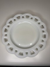 VTG Anchor Hocking Plate Milk Glass Lace Decorative Edge 8” Wide Scallop Edge picture