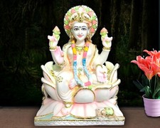 White Goddess Sitting Laxmi Lakshmi Statue Idol Murti Hindu Religious Sculpture picture