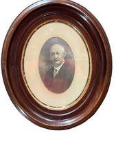 Antique Oval Dark Wood Picture Frame Portrait of 1930s  Well Dressed Man picture