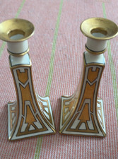 Pair B&Co Grace G Harter Candlesticks France Gold Handpainted Art Deco Antique picture