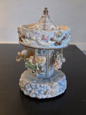 Vintage Pastel Musical Carousel Figurine Featuring Sculpted Angelic Figures 10