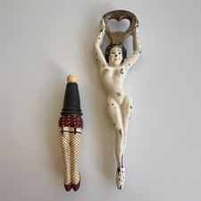 Antique Bottle Opener And Bonus Wine Stopper, Burlesque, Art Deco picture