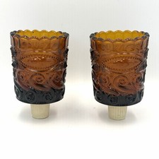 RARE VTG 50s LE Smith Amber Glass Peg Votive Candle Holder Eye Unique Granny picture