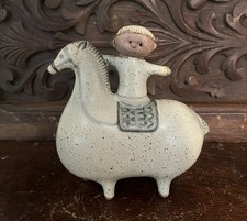 Vintage Stylized Japanese Ceramic Horse Boy Sculpture MCM Folk Art Pottery 6