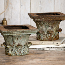 Pair Antique Cast Iron Neoclassical Corinthian Column Capitals New York City picture
