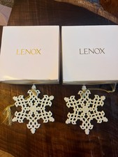 🪩(2)Vintage Lenox Porcelain 2003 Snow Fantasies Snowflake Annual Ornaments picture