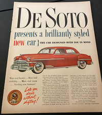 Red 1949 DeSoto Custom Sedan - Vintage Original Color Print Ad Wall Art - CLEAN picture