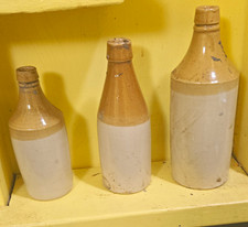 Lot of 3 Beige Stoneware/Ceramic Bottles with Cork Stoppers, No Labels picture