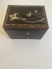 Antique Lacquered Inlaid Card Box Continental with Floral Motif c. 1860 France picture