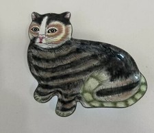 Brass Enamel Cat Figurine Dish Tray MILLE FLEURS Hand Painted Seymour Mann Inc picture