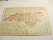 ANTIQUE MAP  OF NORTH CAROLINA  CRAM'S  ATLAS 1905  23 X 14.5 picture