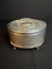 Vintage Silver Plated Etrog Box Brick Basketweave Sukkot Judaica Hebrew Inscribe picture