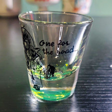 Vintage One for the road Green Tinted Glass Shot Glass/Jigger Novelty Barware picture