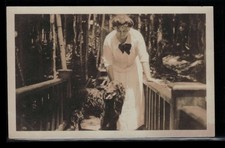 Vintage RPPC Woman Petting Dog Real Photo Postcard c. 1910s VELOX picture