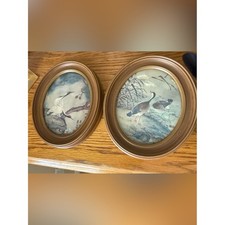 Vintage Wooden Oval Frames Duck Crane Wall Art (2 pc) picture