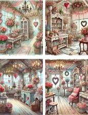 8 Valentine Shabby Chic shop flowers candy glossy fold out card with envelopes picture