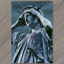POSTCARD Statue Of Liberty Crying Close Up NYC USA Moody Sky Dramatic Monument picture