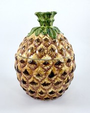 Vintage Ceramic Pineapple Cookie Jar Tropical Fruit Kitchen Canister 8.5 Inch picture