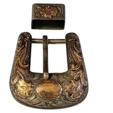 Historic Hollywood Saddlery LTD Sterling Silver 10k Gold Buckle, Keeper Set picture