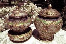 2 Vintage Chinese Cloisonne Champleve Enamel Ginger Jars Fine Workmanship picture